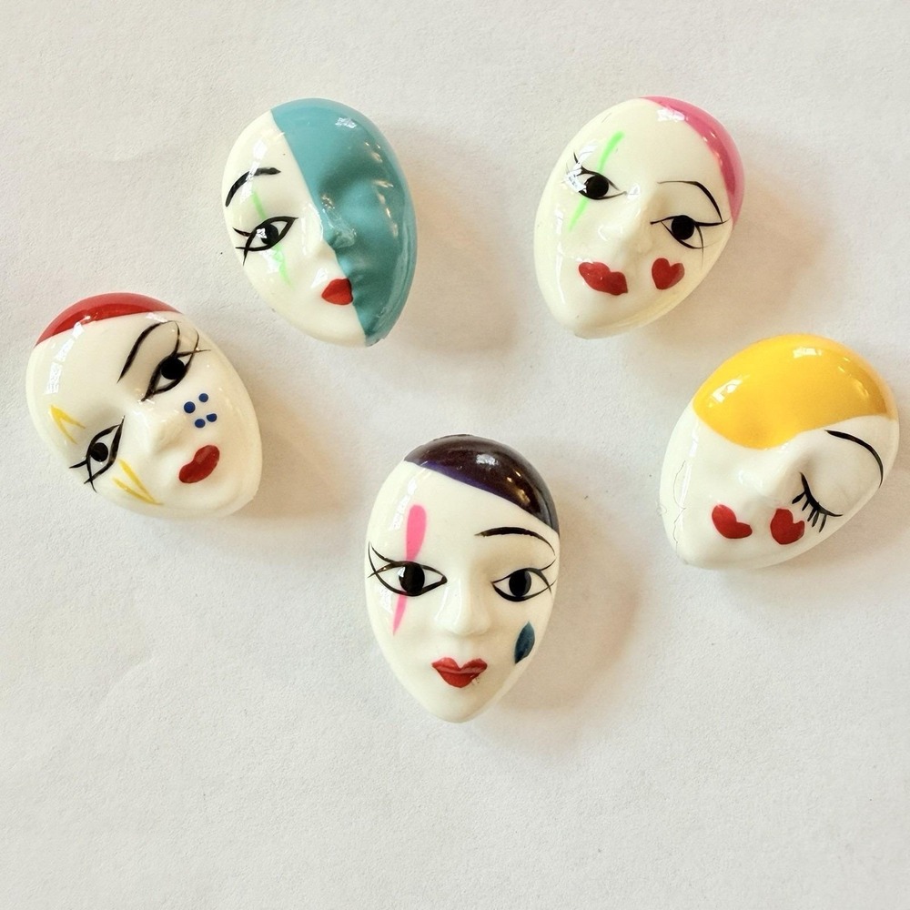 Vtg Harlequin Mask Button Covers Lot Art Deco Theater Kitschy Mardi Gras Faces